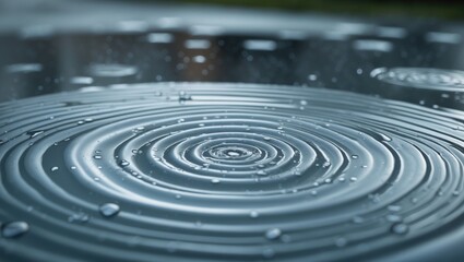 Raindrops and gentle rippling waves in a large puddle on the road surface.