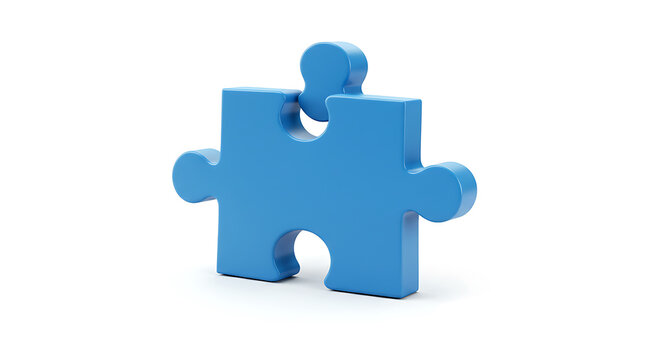 Blue Puzzle Piece 3D Render Solution Concept Isolated on White