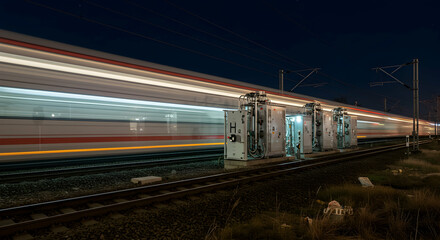 Obraz premium hydrogen, fuel cell, train, Hydrogen Fuel Cell Train Charging Station at Night