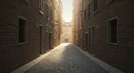 Obraz premium alley, alleyway, cobblestone, Sunlit cobblestone alleyway in a historic European town