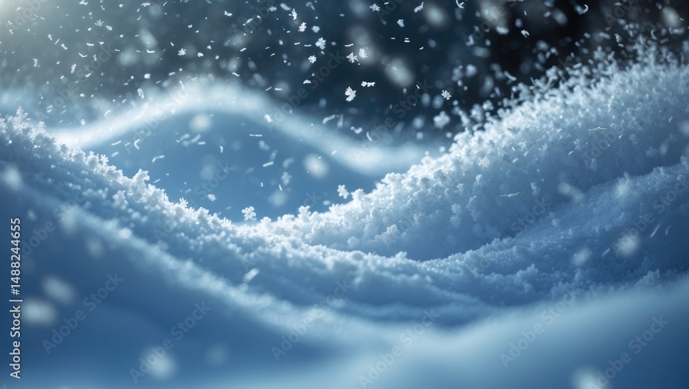 Poster background of winter snowfall. snowflakes in flight.