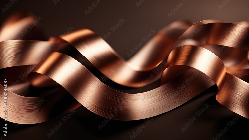 Poster abstract wave lines with selective soft focus blur and luxury ribbons on a brown background with cop