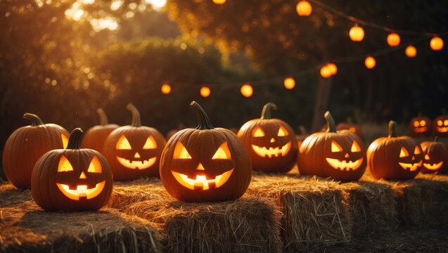 Strung Jack o' lanterns for Halloween