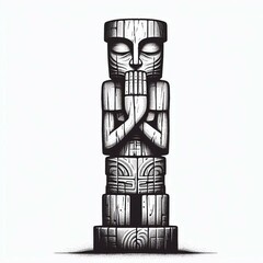 DotWork Carved Wooden Idol in Prayer