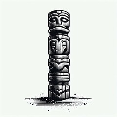 Monochrome Carved Totem Pole Illustration