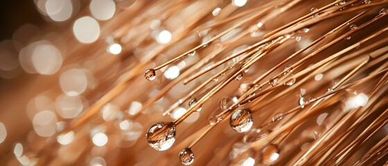 Water Drops on Brown Natural Straws with Bokeh Background Effects