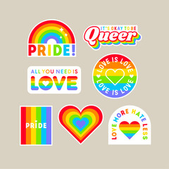 Set of rainbow concept stickers design for Pride month celebration.