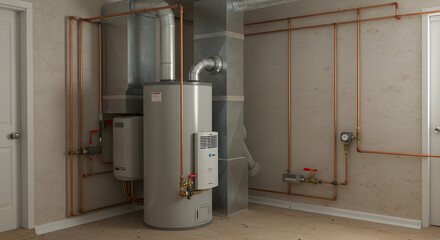 water heater,  hot water tank,  plumbing, Modern Water Heater Installation in Basement