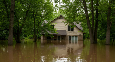 Obraz premium flood, flooding, house, House Flooded in Spring Floodwaters