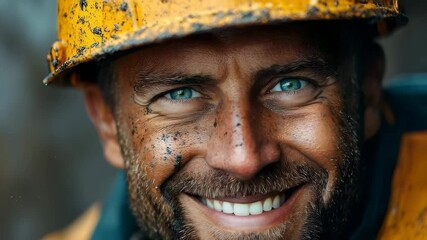 Portrait of a hardworking construction worker in protective gear