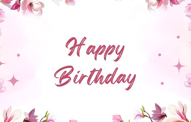 Naklejka premium Elegant Happy Birthday Card with Pink Floral Frame and Minimal Text on White Background
