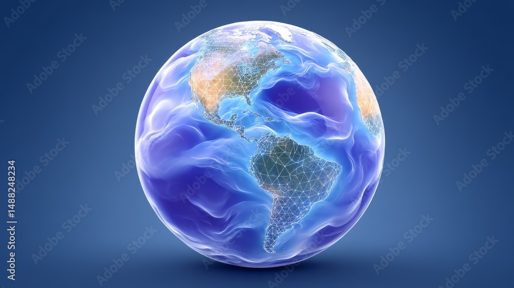 Poster global data flow abstract digital globe with streaming information technology visualization blue bac
