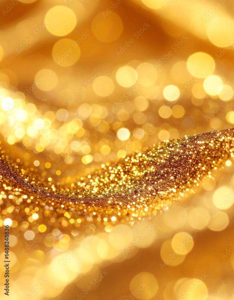 Poster shimmering golden fabric with a bokeh effect, creating a luxurious and festive atmosphere, perfect f