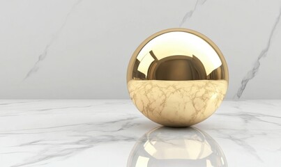 Fototapeta premium Gold sphere on marble, luxury product display