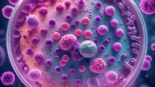 Bone marrow under microscope. A type of cancer affecting bone marrow with malignant plasma cells.