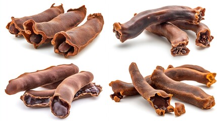 Obraz premium Clusters of shiny, brown, elongated pods open at one end to reveal inner dark seeds