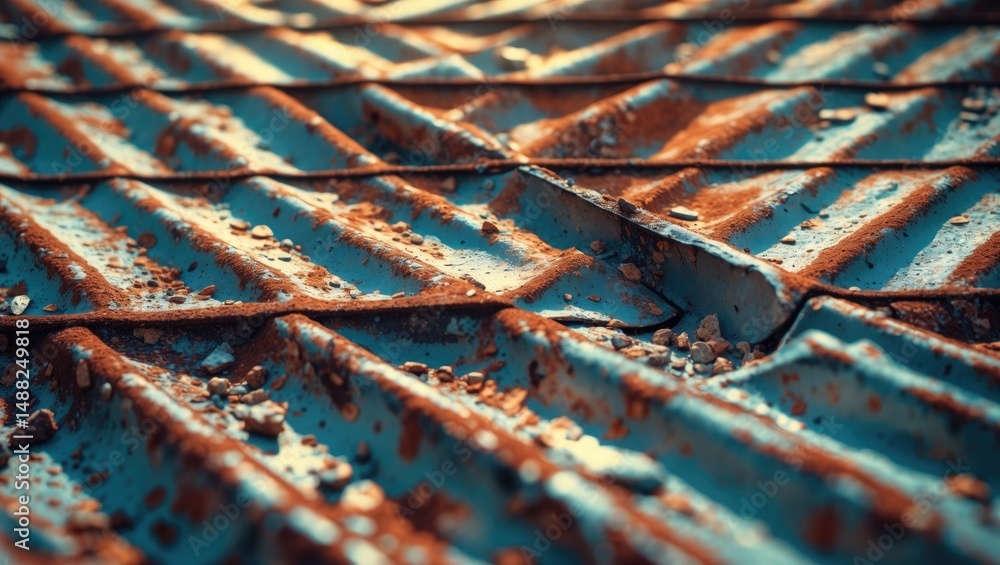 Aufkleber close-up detail of a textured mold surface with a rusted metal embossed rectangular pattern