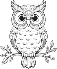 Fototapeta premium Cute Owls outline and line art Coloring Page 