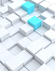 Fototapeta premium A pattern of white cubes with a few blue cubes standing out, creating an abstract and modern visual effect
