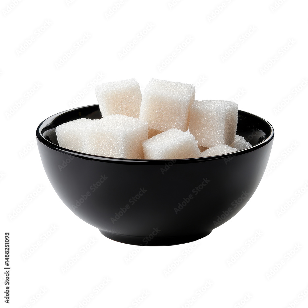 Aufkleber sugar cubes in a black bowl set against a transparent background creating a minimalist and elegant p
