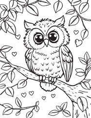 Fototapeta premium Cute Owls outline and line art Coloring Page 