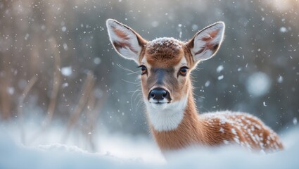 Winter portrait of a young deer