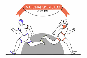Fototapeta premium A pair of runners, a man and a woman, sprinting together