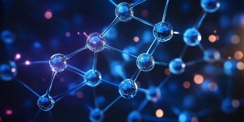 Detailed Nanotechnology Structure: Interconnected Spheres and Lines with Glowing Points

