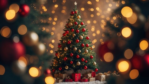 Gorgeous Christmas tree. Holiday readiness concept. Flower shop reflects the expertise of a qualified florist.