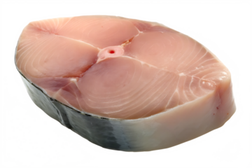 A hyper realistic image of a raw dogfish steak on a seamless isolated on transparent background