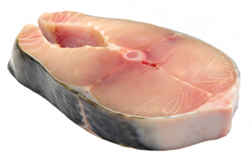 A hyper realistic image of a raw dogfish steak on a seamless isolated on transparent background