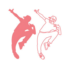 Naklejka premium two silhouette and line illustrations of men jumping high, happy in the sky. special style done.