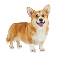Happy corgi dog standing isolated on white background