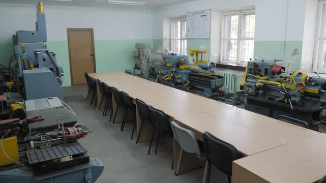 Classroom For Vocational Training, Internship With Metalworking Equipment
