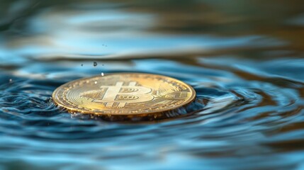 Bitcoin Cryptocurrency Coin Floating on Water Surface