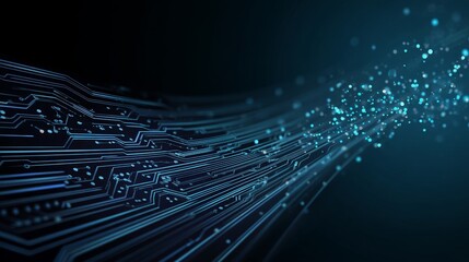 Quantum computer technologies concept. Futuristic blue circuit board background vector. Modern technology circuit board texture background design. Waves flow. Quantum explosion technology