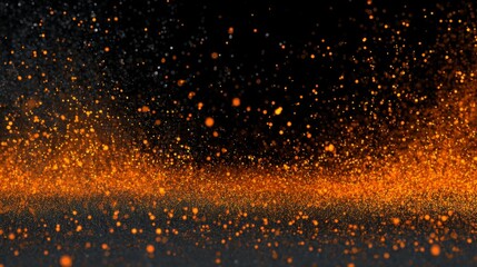 Glowing orange particles floating in dark space with magical atmosphere.