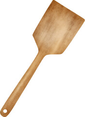 Watercolor illustration of a wooden spatula on a transparent background.