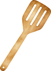 Watercolor illustration of a slotted spatula on a transparent background.
