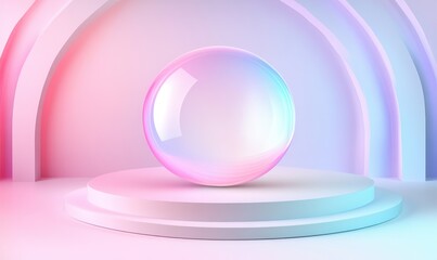 Obraz premium Pastel sphere on podium, arched background, product display