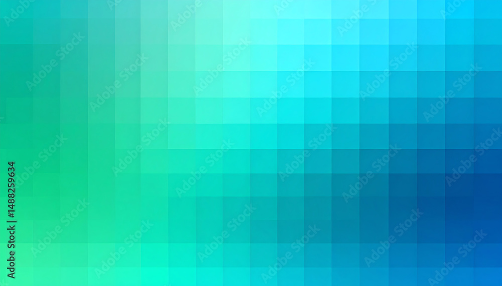 Poster a vibrant, abstract gradient of blue and green hues, creating a soothing visual effect with a pixela