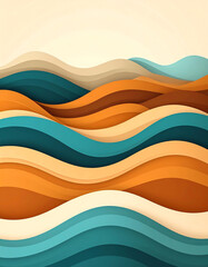 Abstract wavy patterns in warm hues of orange, blue, and cream create a visually soothing and modern design