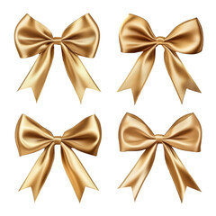 Elegant golden bows arranged artfully on a white background ideal for decorations and crafts, Golden bows isolated on white background