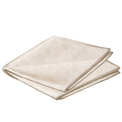 Watercolor illustration of a folded cream-colored cloth napkin on transparent background.