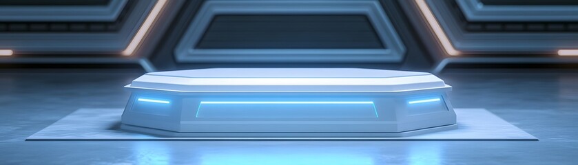 Obraz premium Futuristic pedestal illuminated by glowing light.