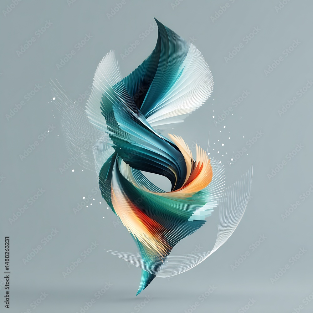 Poster abstract flowing artistic shape with soft colors on a minimalist backdrop