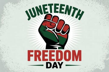 A juneteenth freedom day graphic featuring a raised fist in pan african colors art