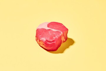 Raw beef tenderloin against yellow backdrop