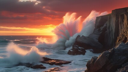 Waves Crashing on Rocky Shore