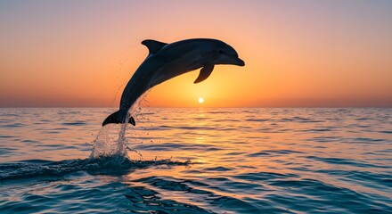 Dolphin jumping out of ocean at sunset wildlife photography marine mammal aquatic animal sea life nature photo on transparent background © Rhallyson